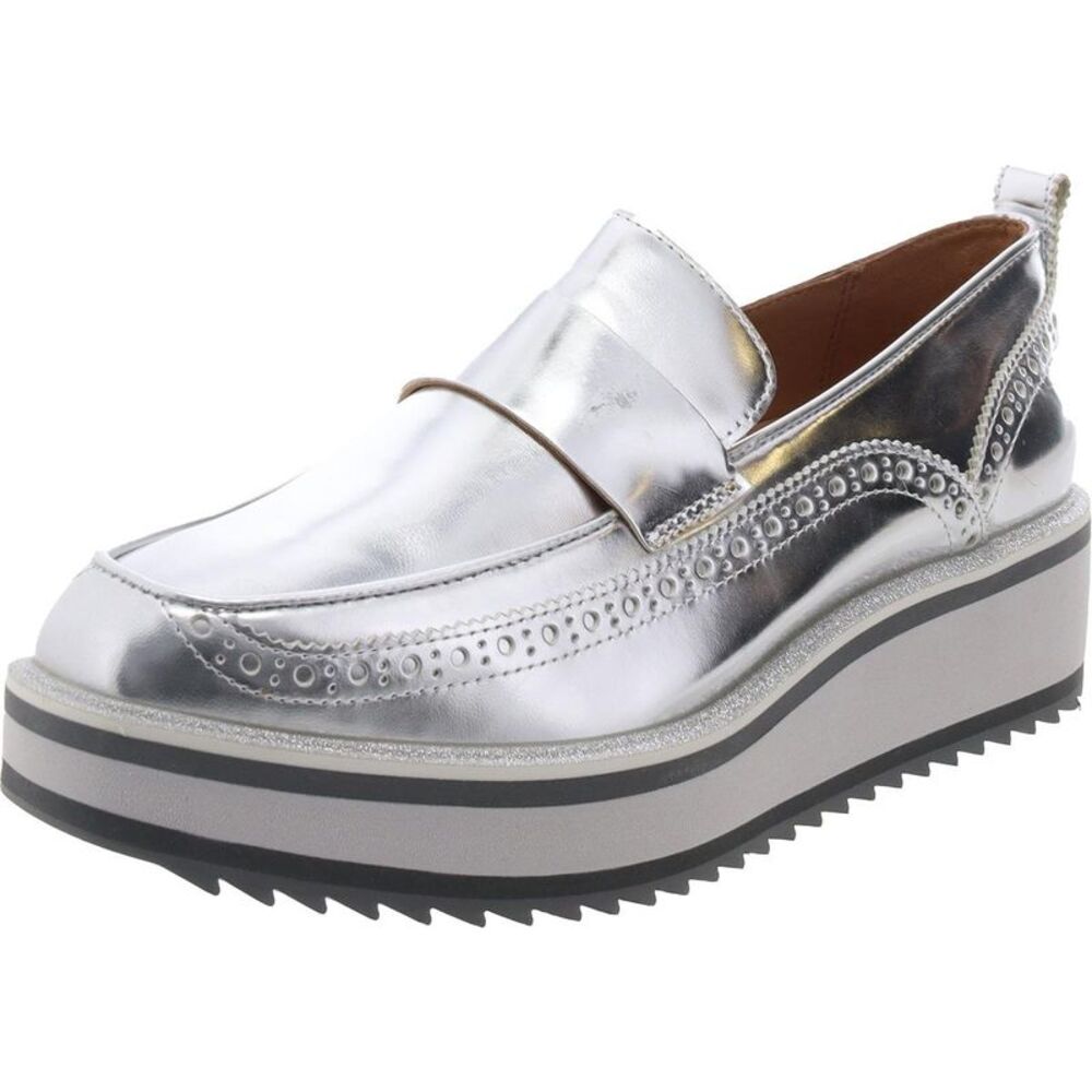 Johnston & Murphy Womens Gracelyn Silver Leather Slip-On Loafers Shoes